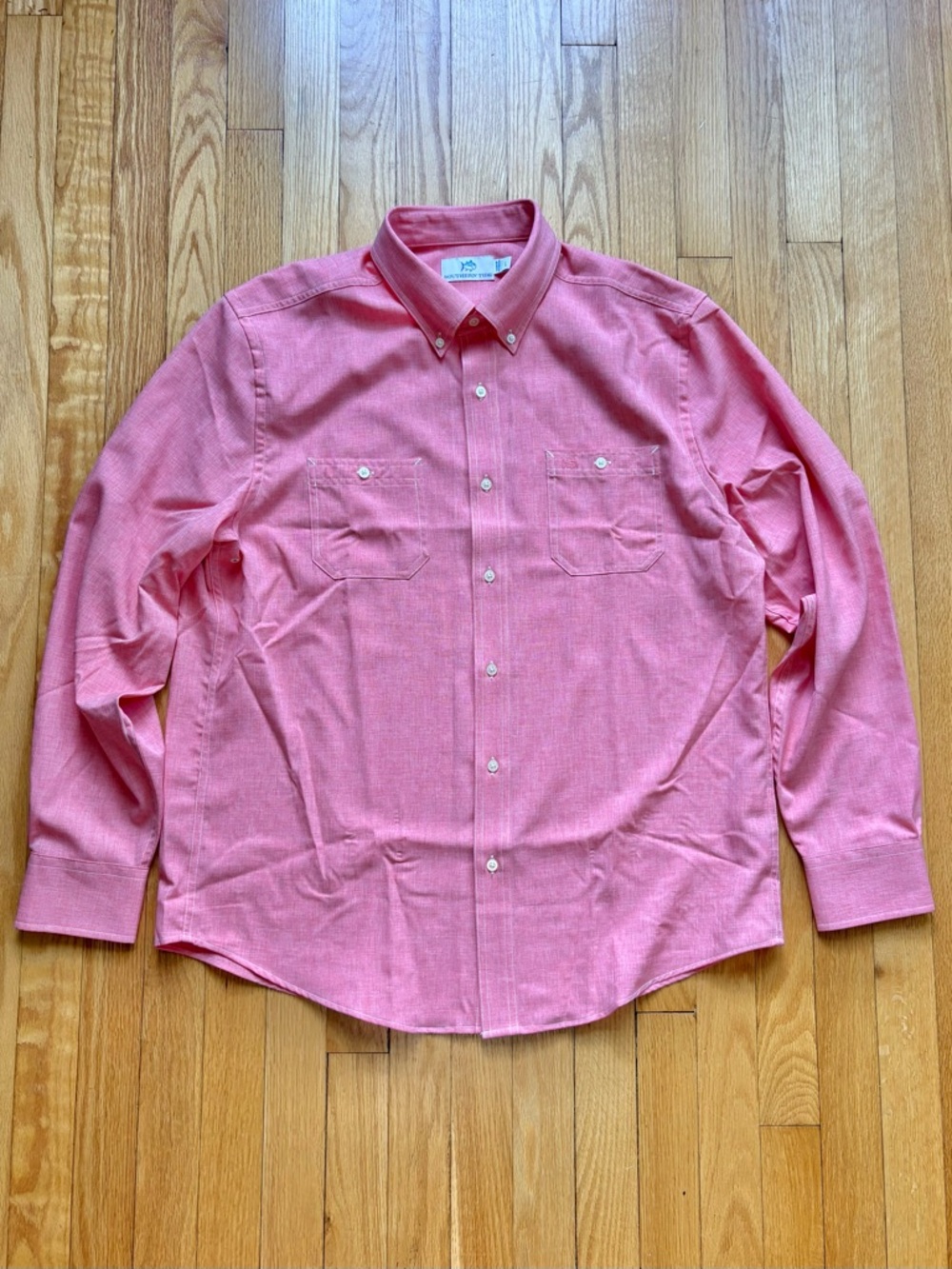 Southern Tide Mens Long Sleeve Dock Shirt Performance Large Orange Salmon Solid
